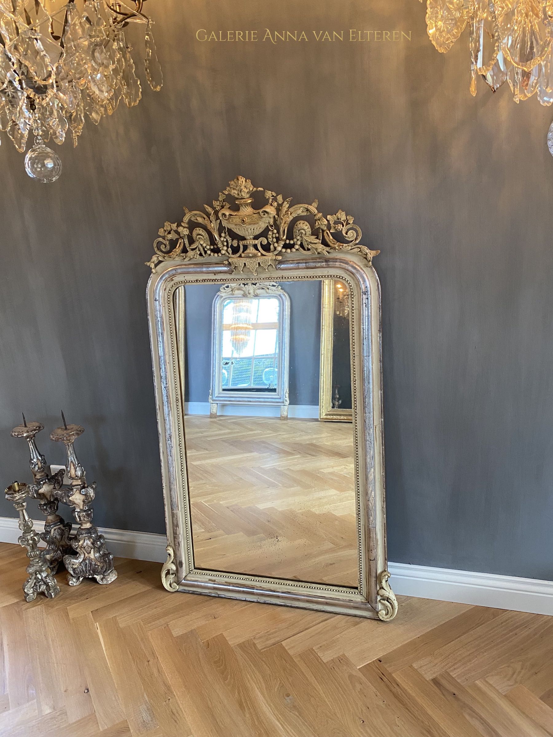 19th c. French silver leaf gilt mirror