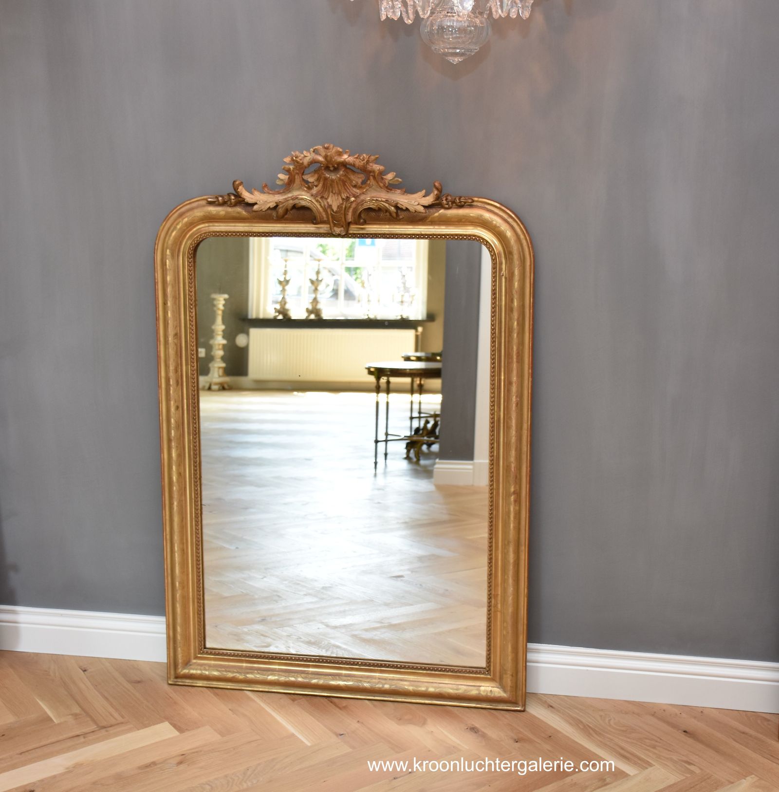 19th c. French gilt mirror with crest