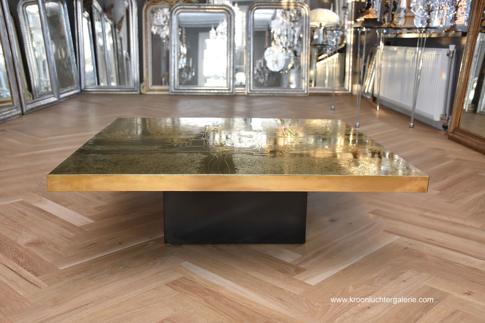 Etched brass coffee table by Georges Mathias