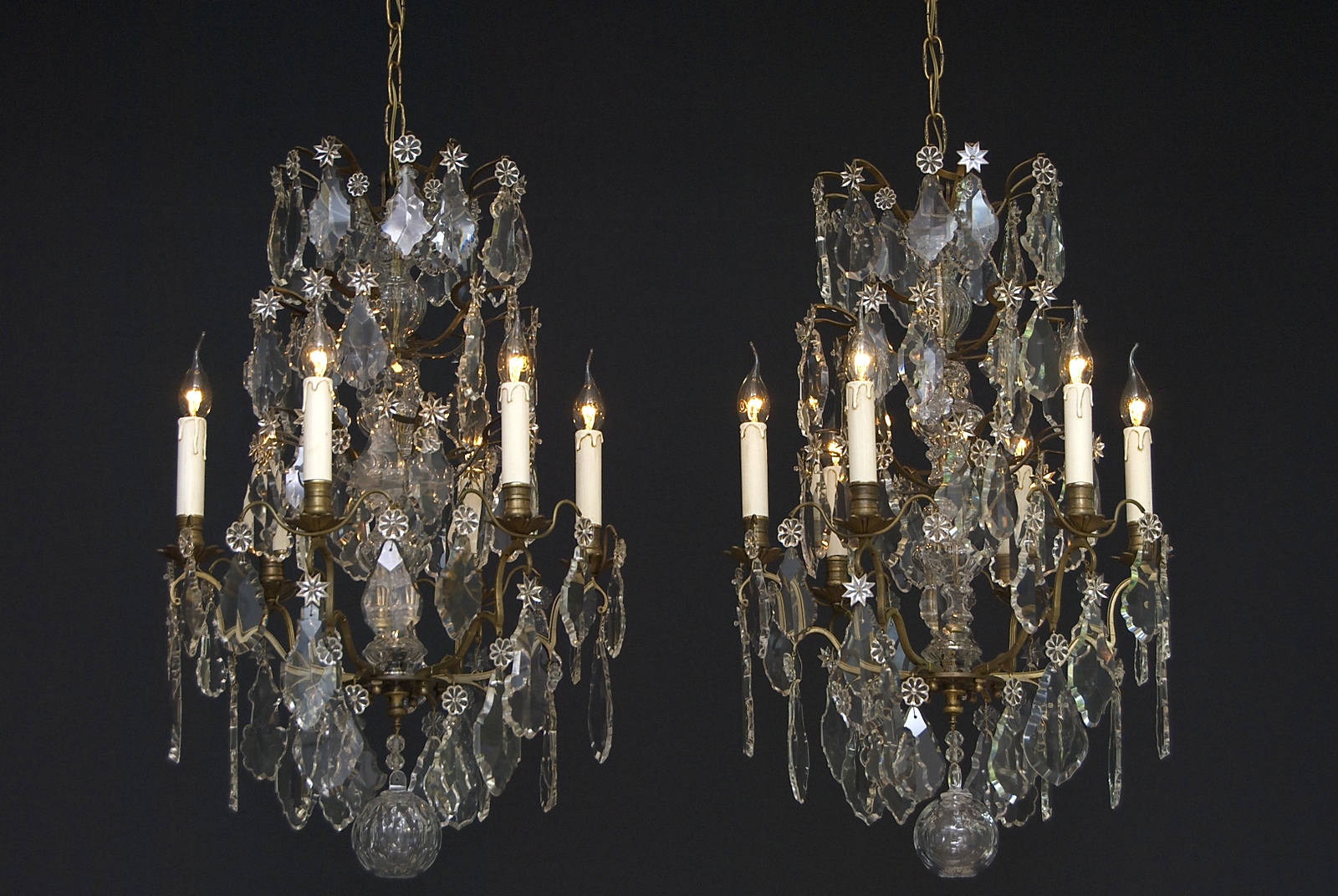 A unique pair of 2 identical French crystal chandeliers