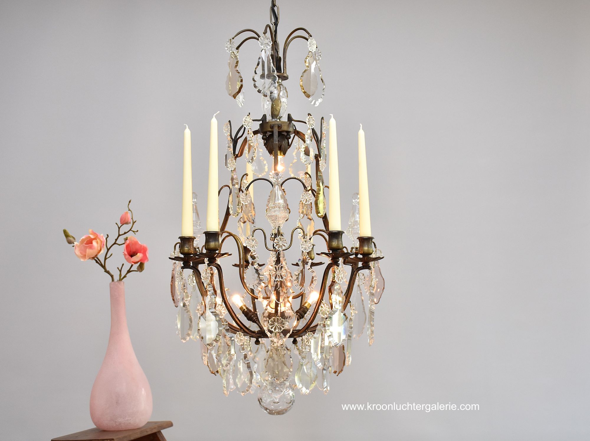 Antique French chandelier with candles and light fittings