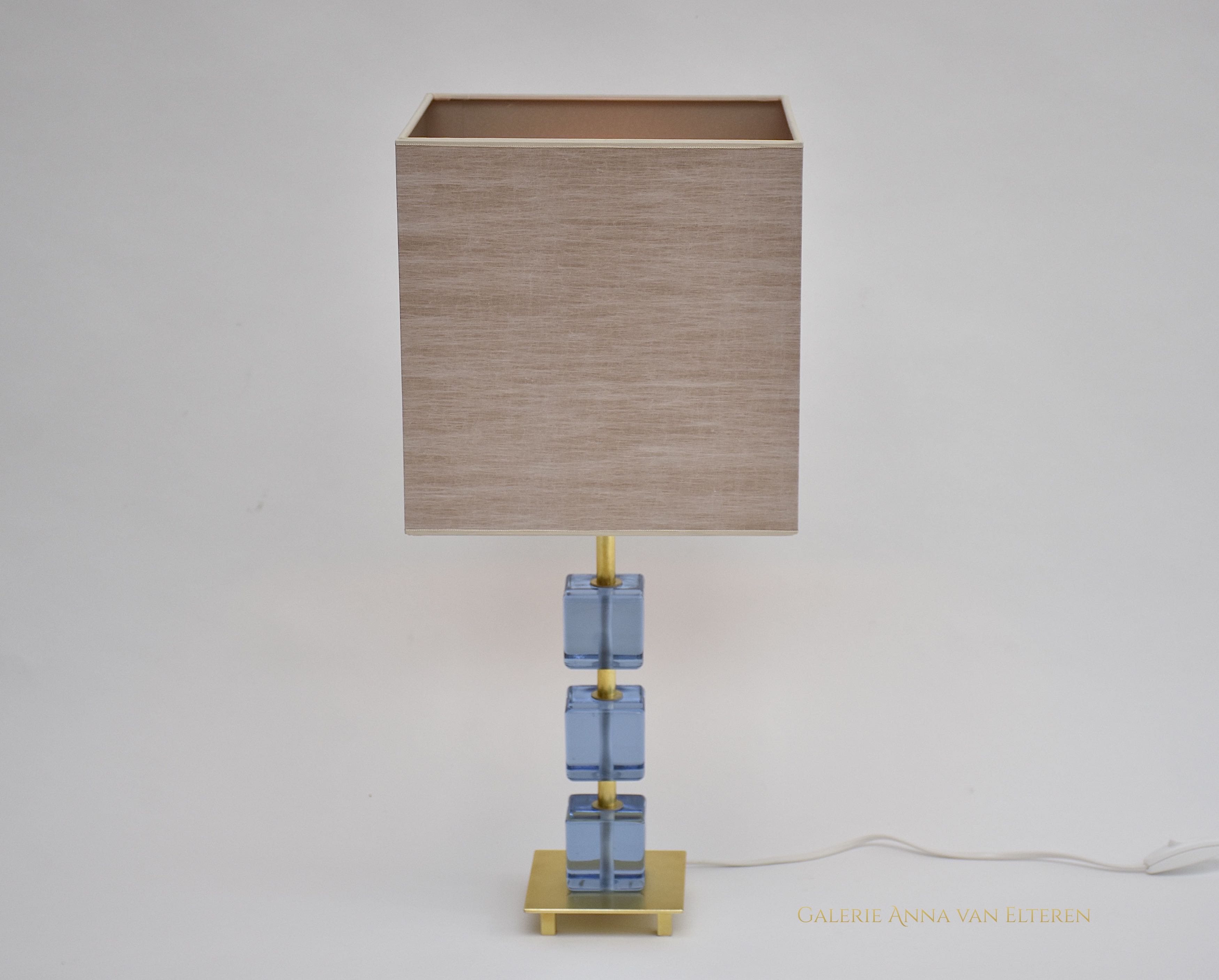 Mid-century Swedish design blue glass table lamp