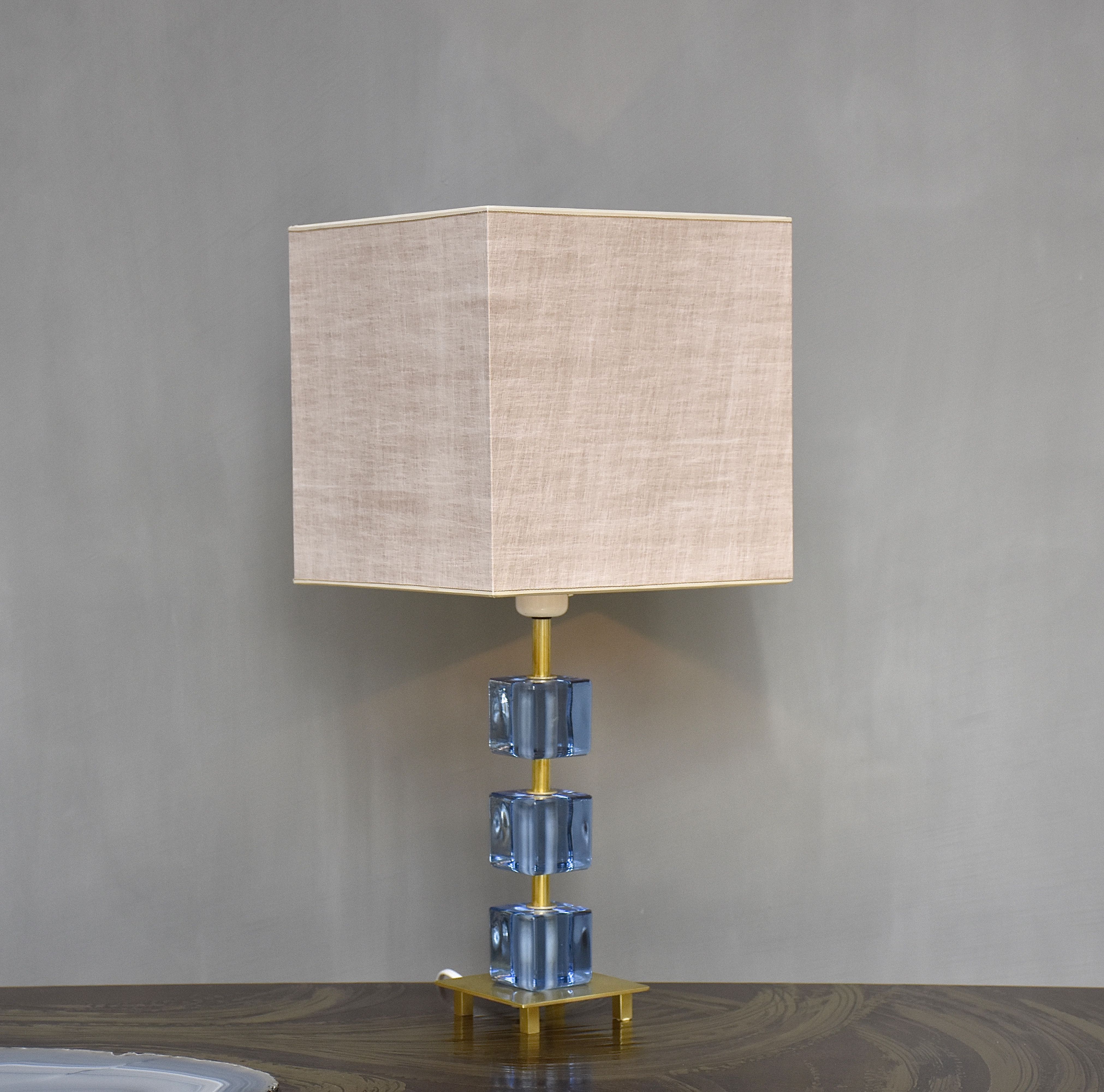 Mid-century Swedish design blue glass table lamp