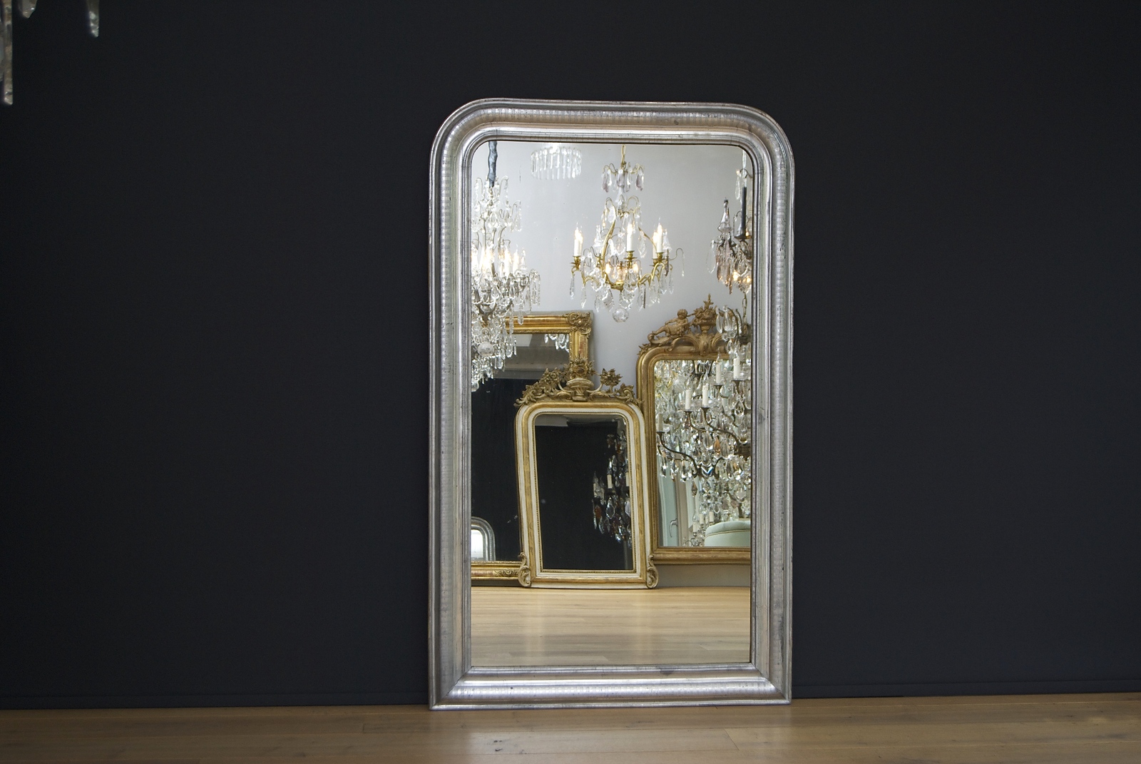Antieke Franse bladzilveren spiegel