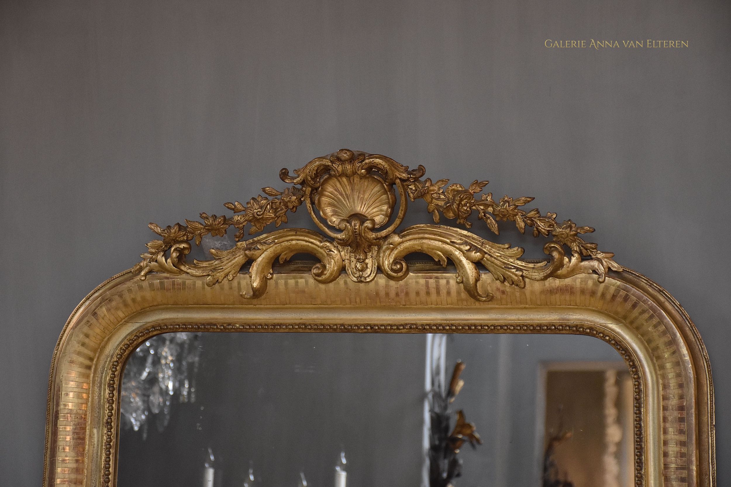 Large 19th c. French mirror Louis Philippe with a crest
