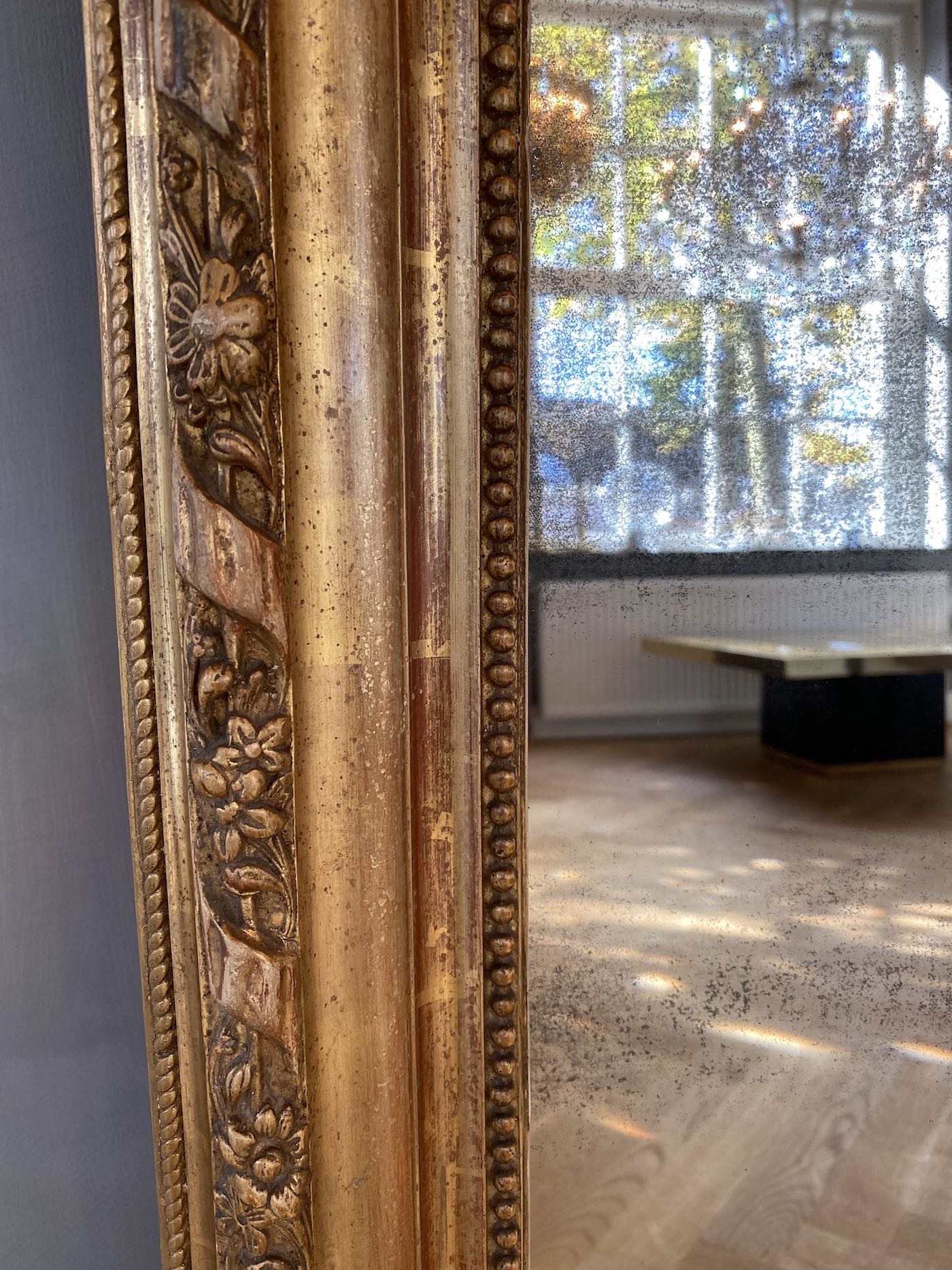 19th c. large impressive French mirror with a fabulous crown and putti
