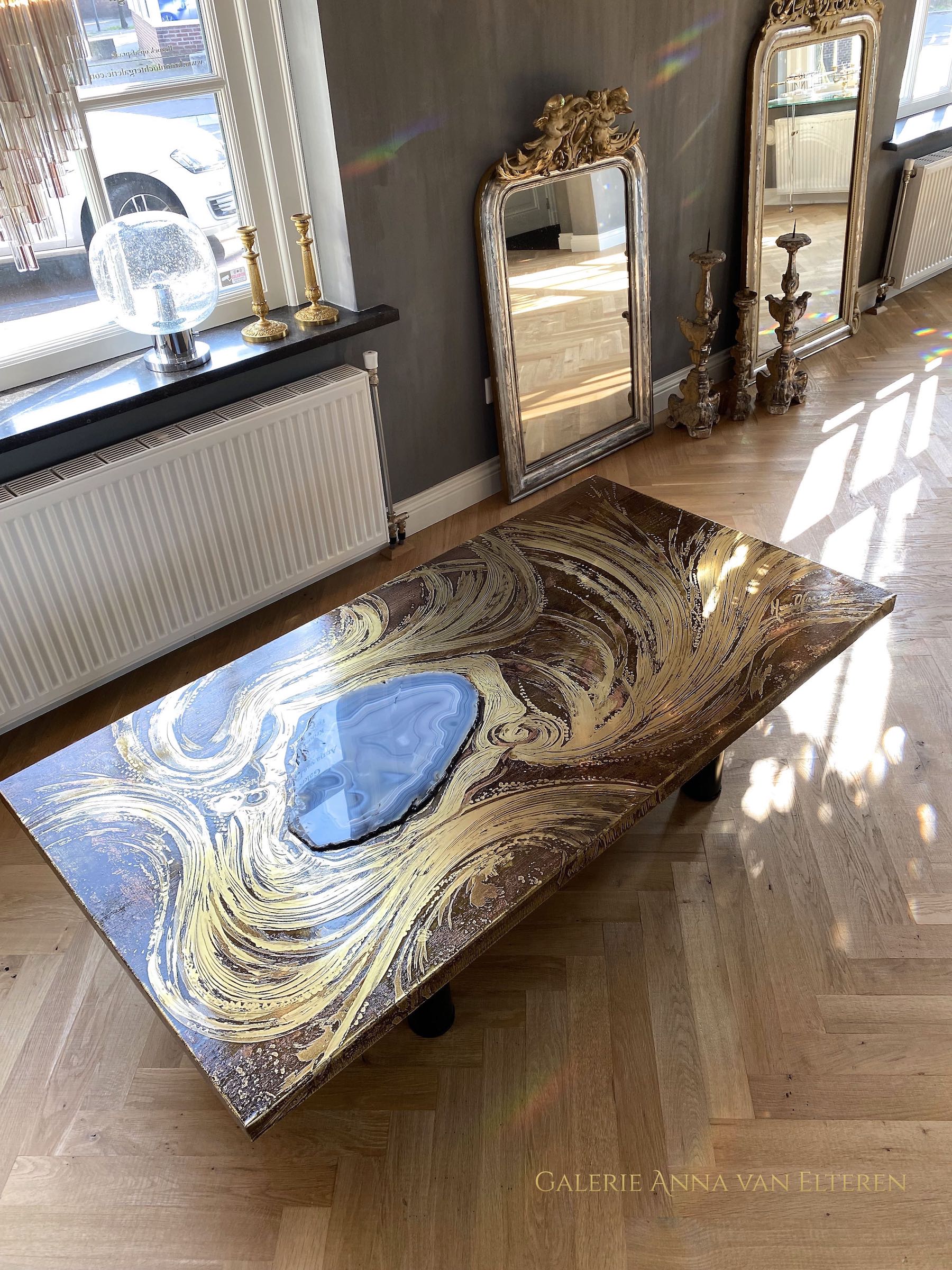Brass etched coffee table by Marc D'Haenens