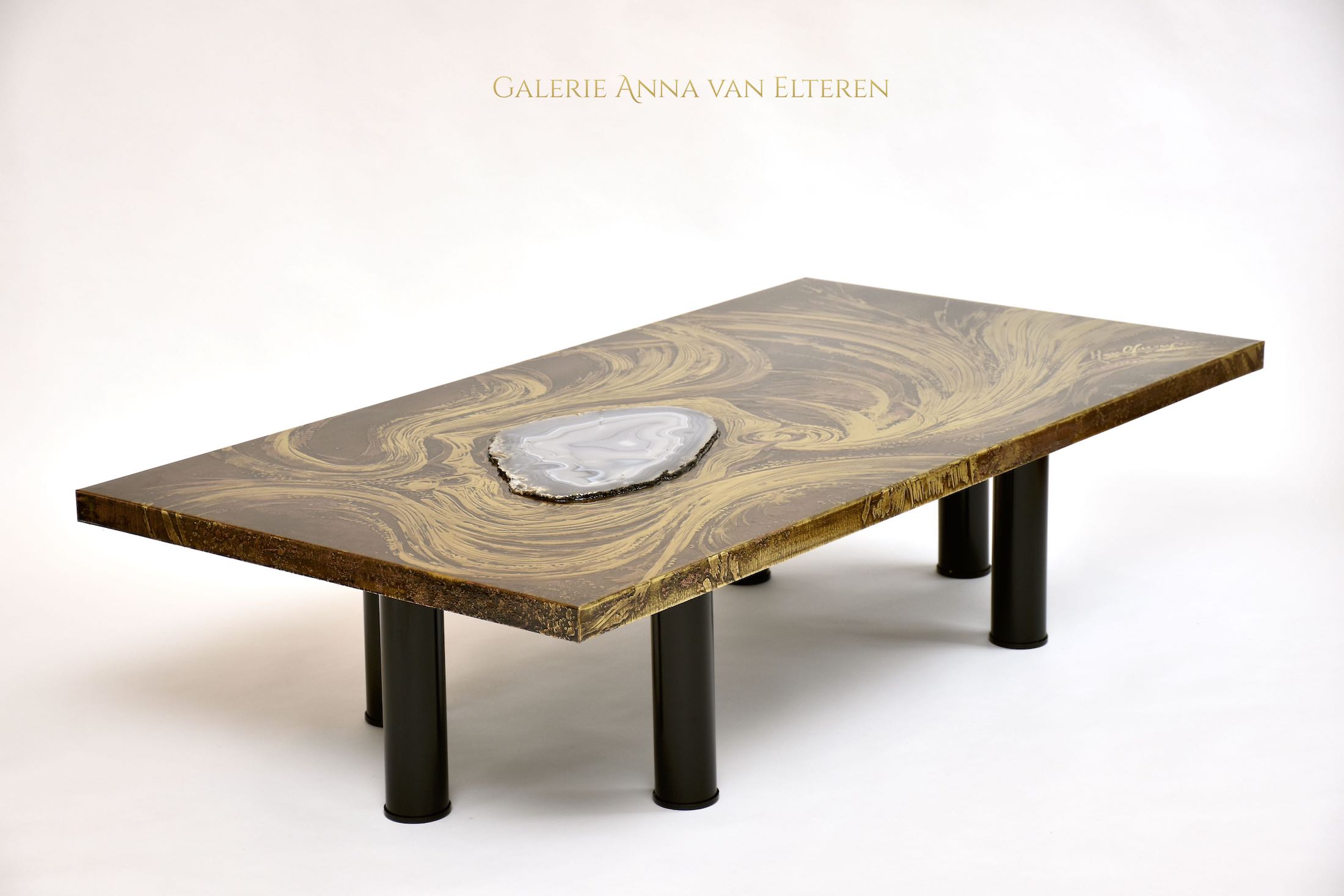 Brass etched coffee table by Marc D'Haenens