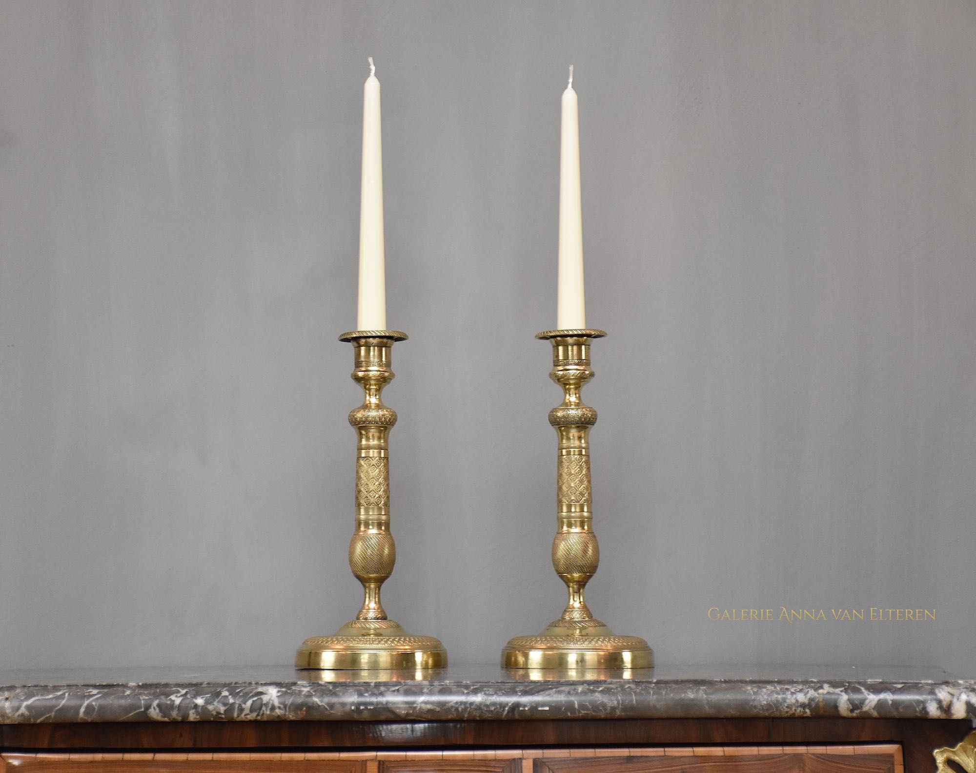 19th c. pair of gilt bronze Empire candlesticks