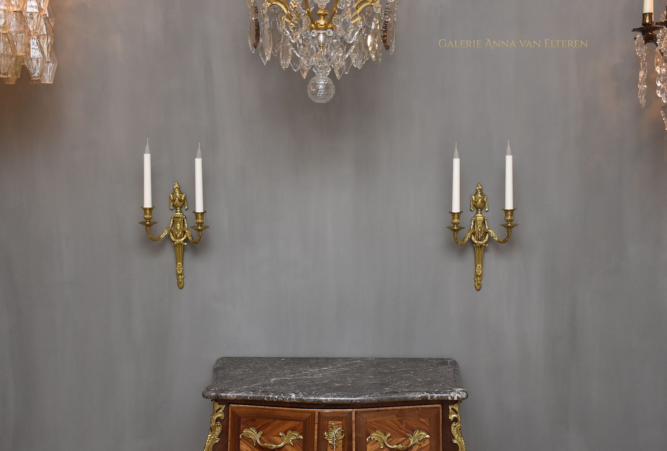 A pair of 19th c. gilt bronze wall appliques in the style of Louis XVI