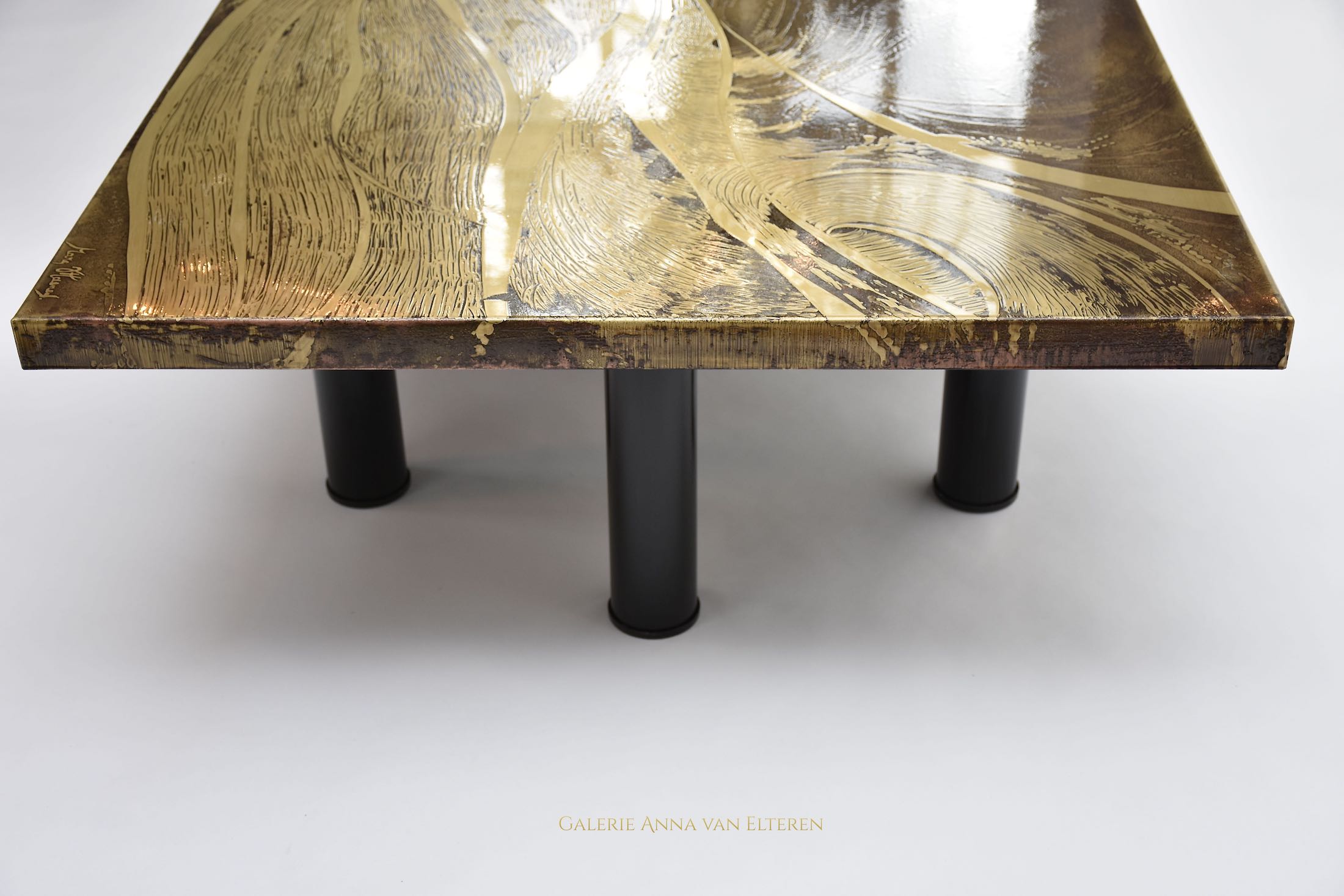 Marc D'Haenens design brass coffee table 'Sea etching'
