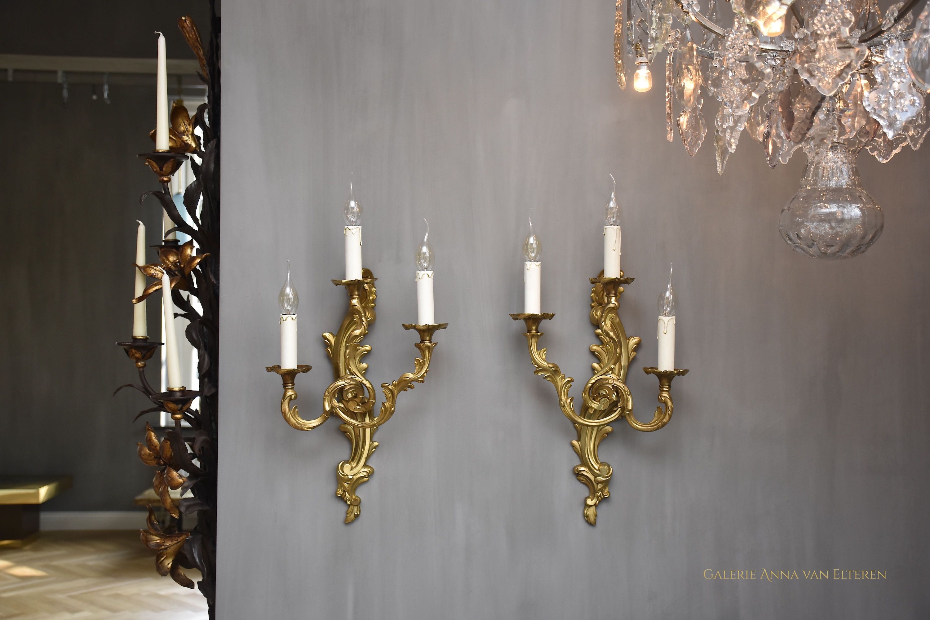 A pair of gilt bronze French wall lights