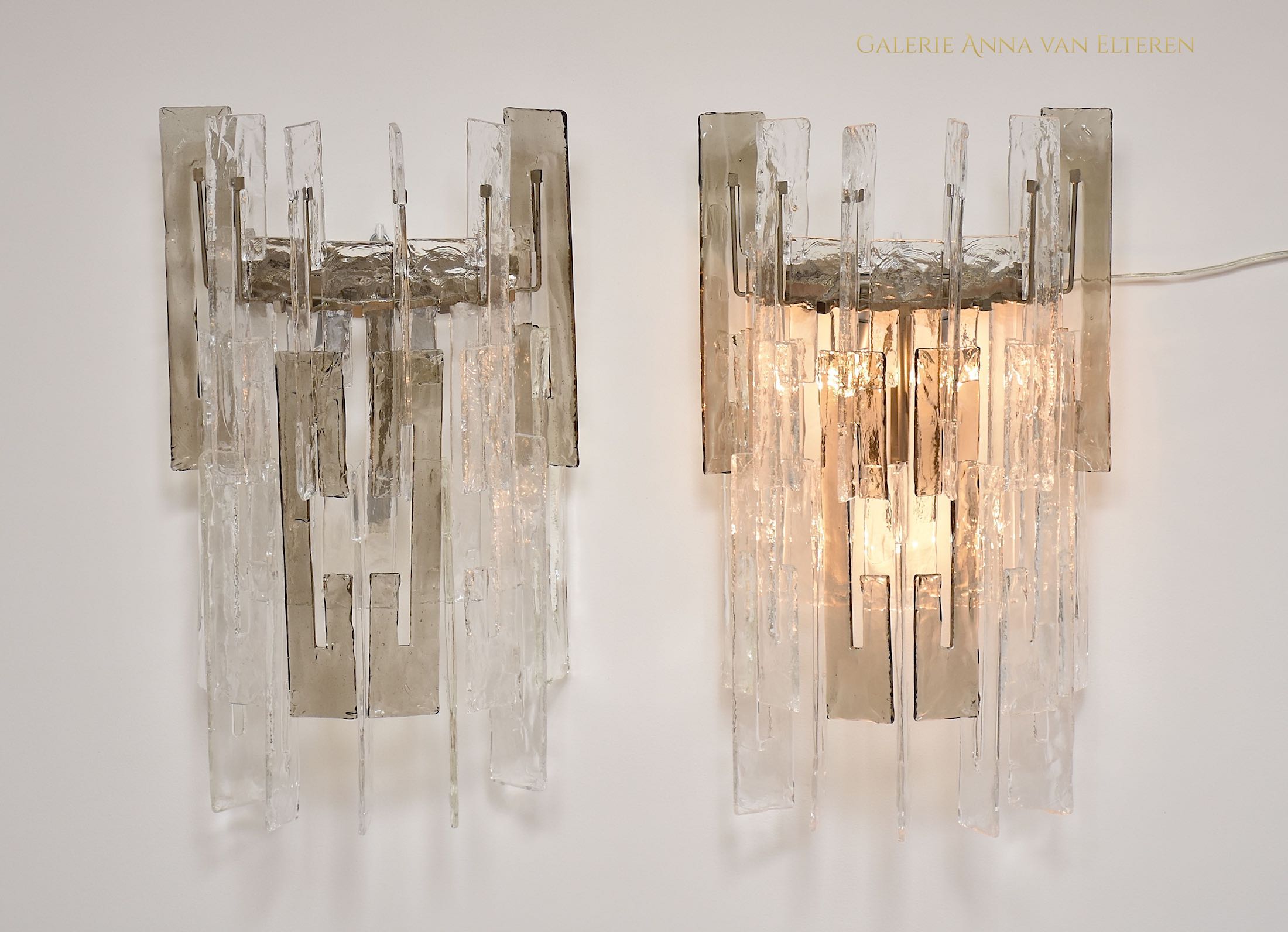 Large pair of Murano wall sconces by Mazzega