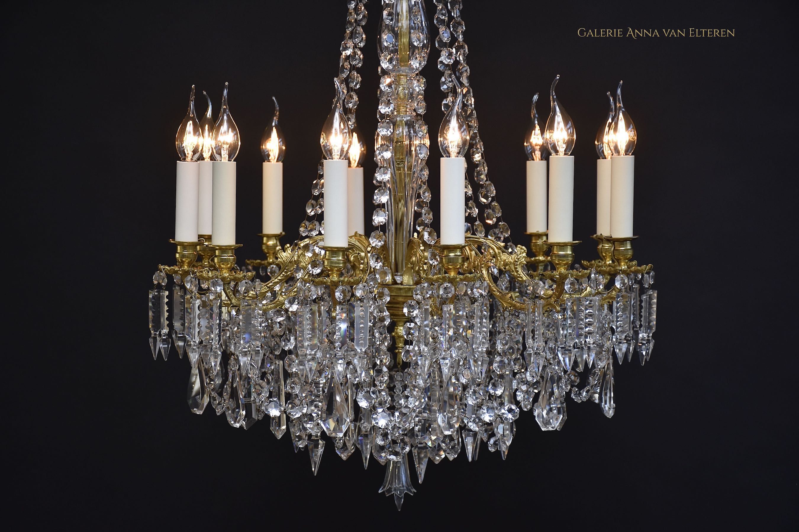 Gilt bronze Baccarat chandelier in the style of Louis XVI