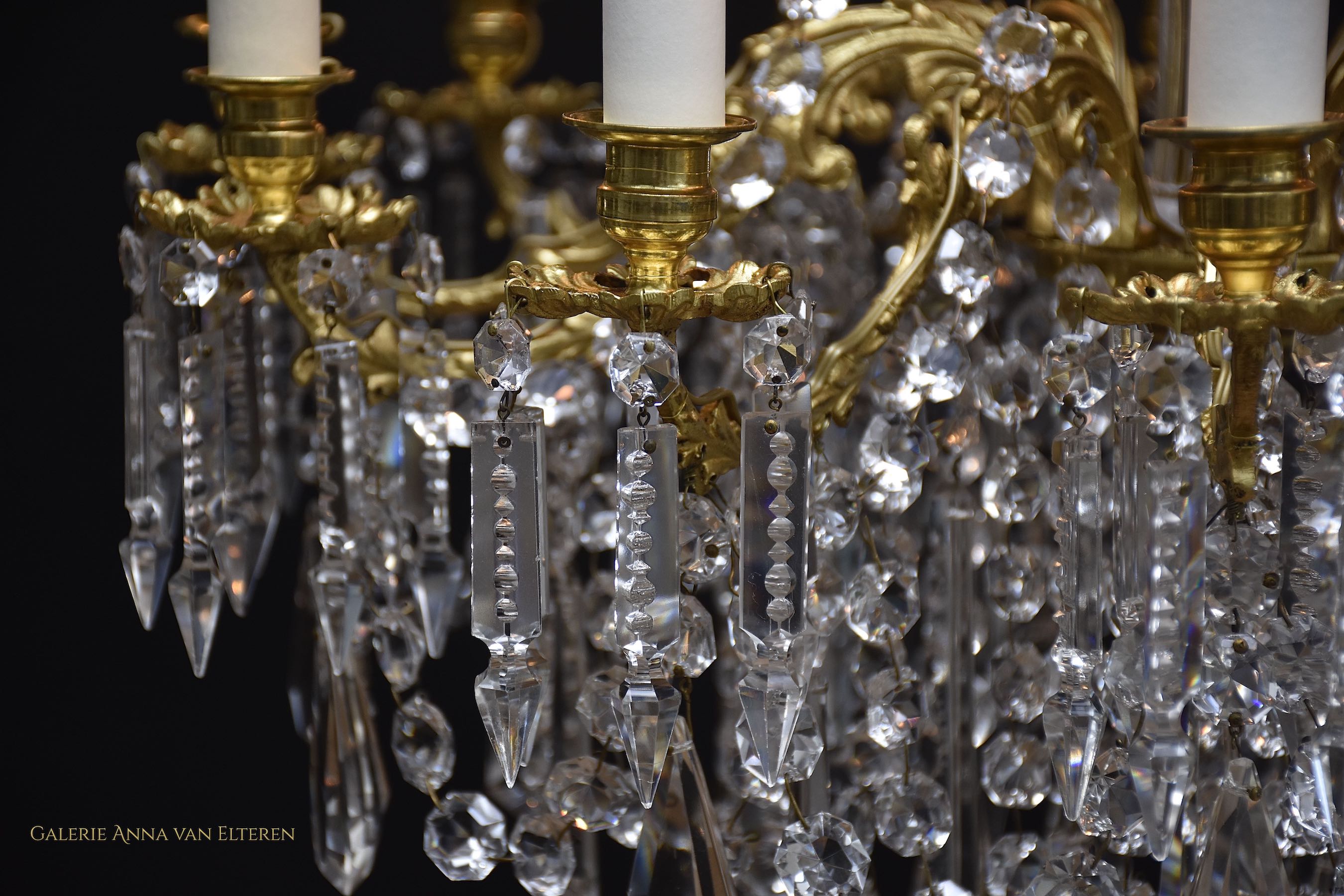 Gilt bronze Baccarat chandelier in the style of Louis XVI