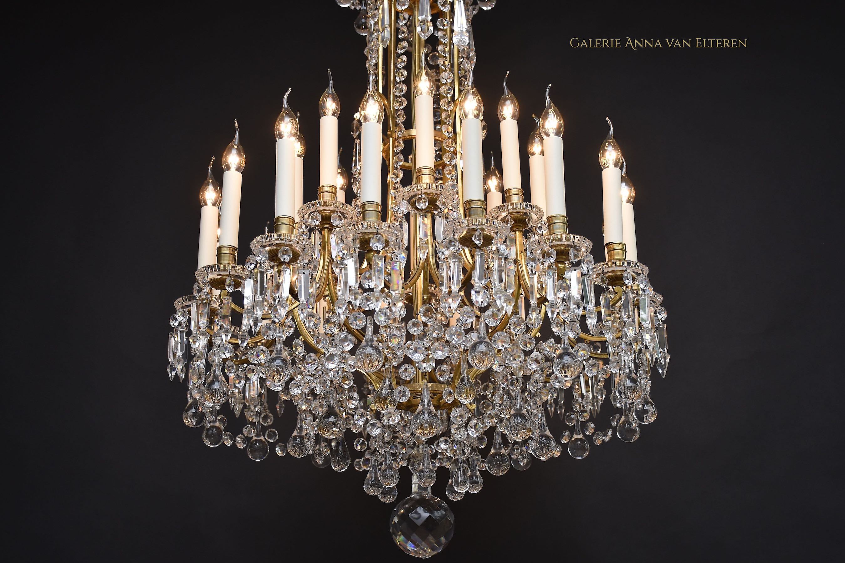 Large gilt bronze French Baccarat chandelier