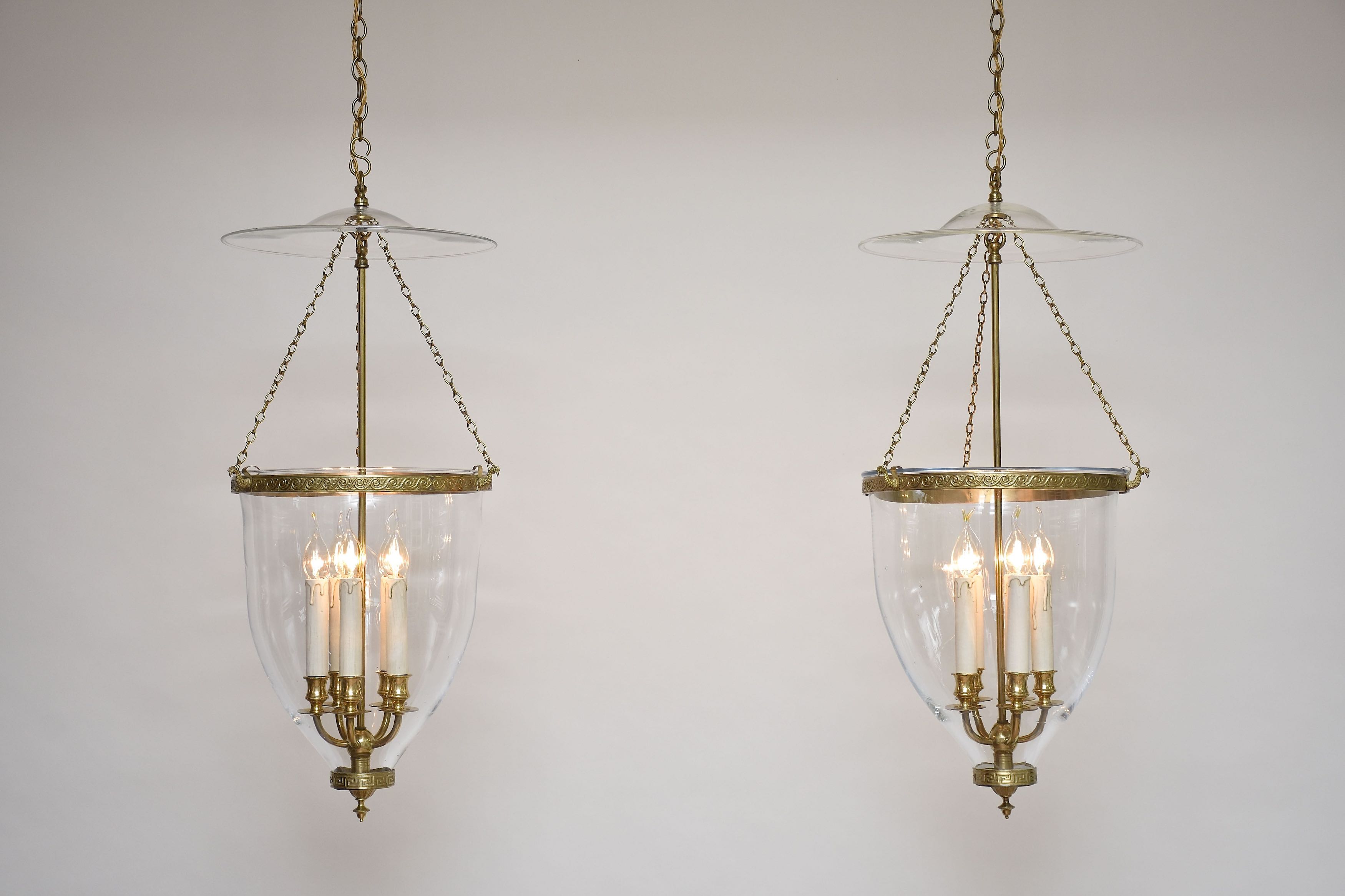 Pair of gilt brass and glass identical lanterns