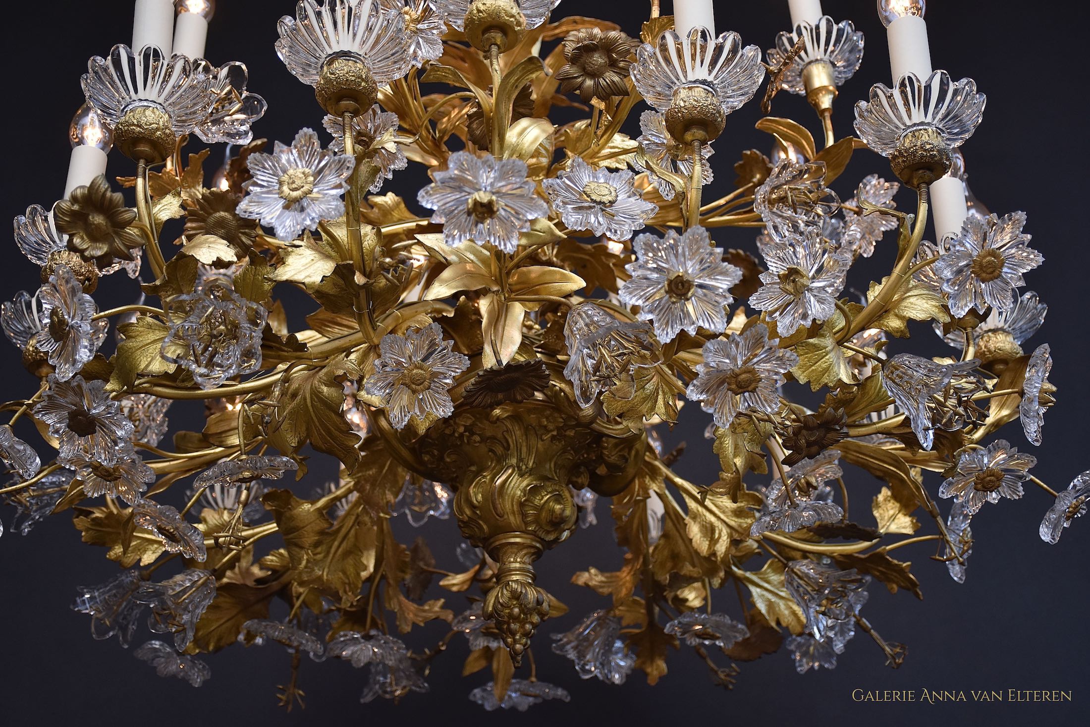 19th c. gilt bronze French floral chandelier