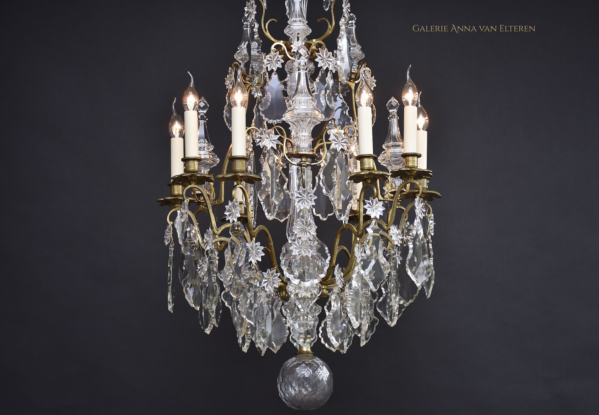 19th c. French gilded Baccarat chandelier in the style of Louis XV