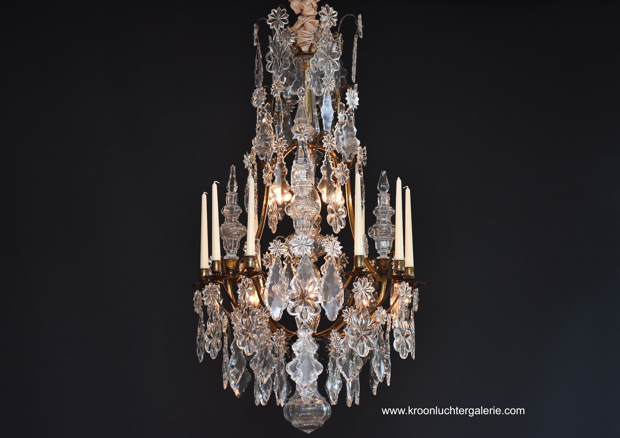 Gilt bronze French Baccarat chandelier 'lustre cage'