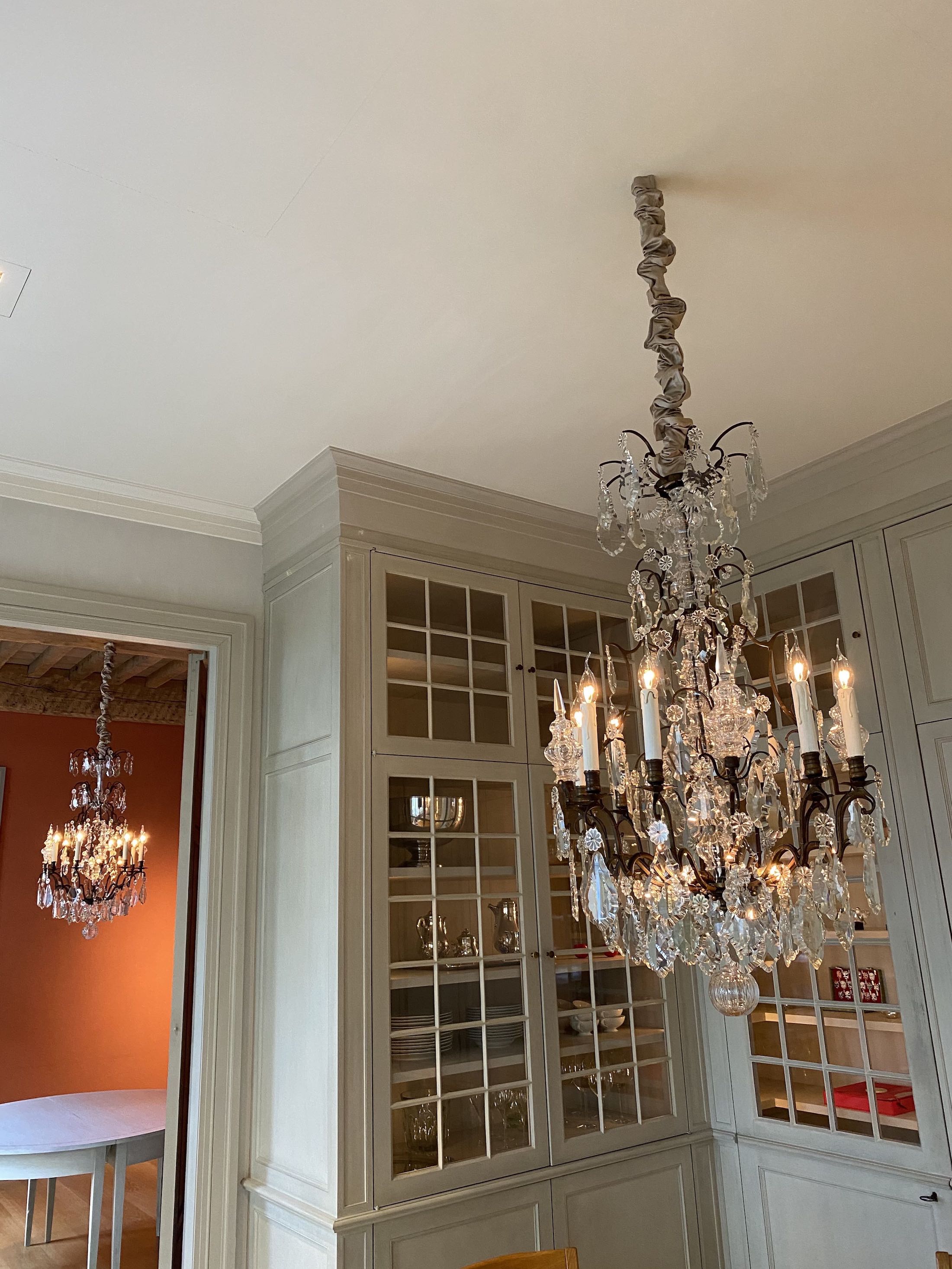 French chandeliers in the dining room- from Galerie Anna van Elteren