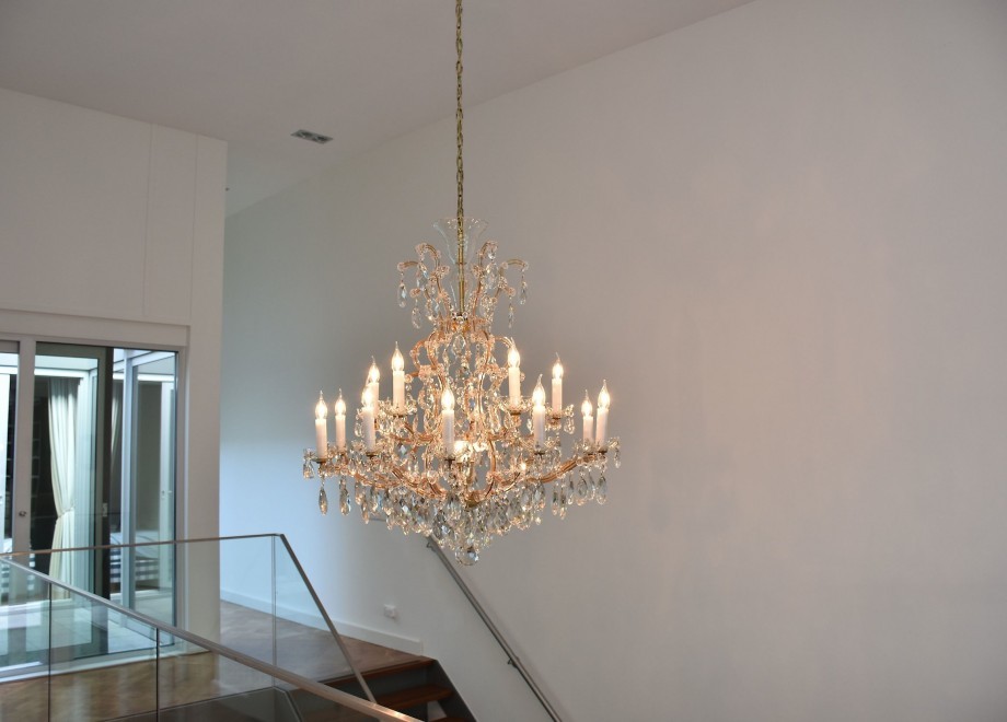 large bohemian chandelier in a modern interior